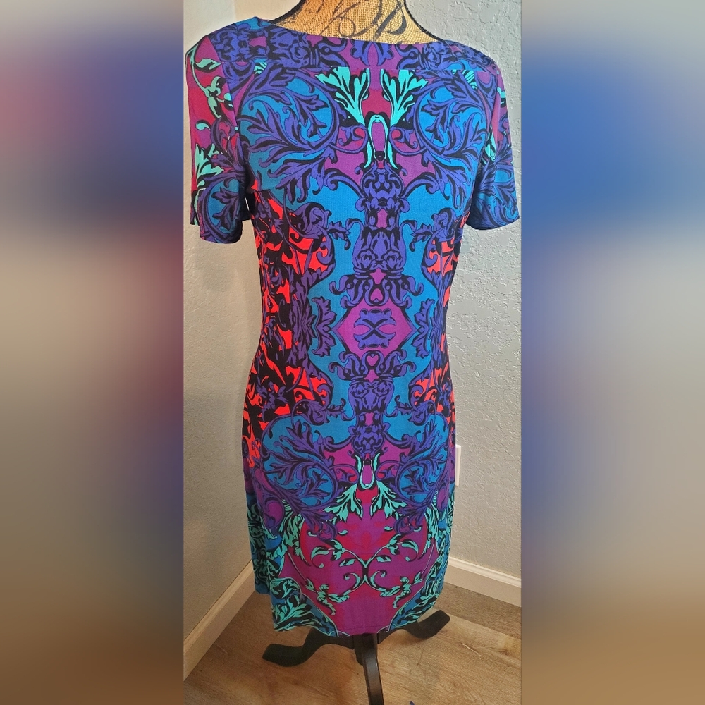 ECI Blue and Purple Patterned Midi Dress